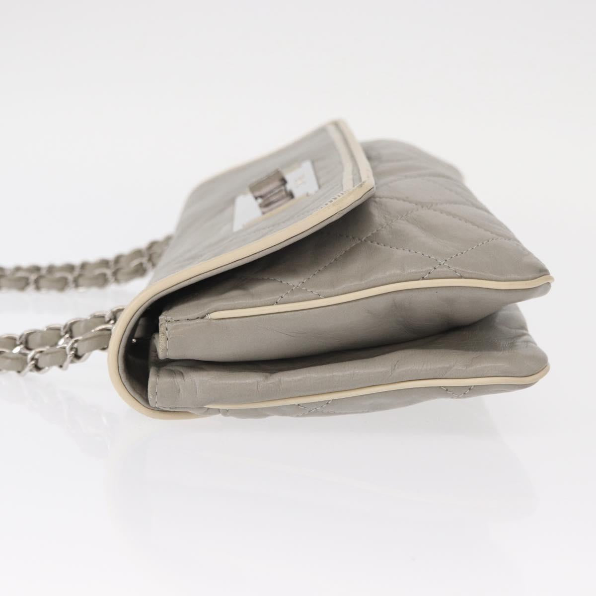 CHANEL Lamb Skin Chain Shoulder Bag Gray Silver CC Auth bs32040