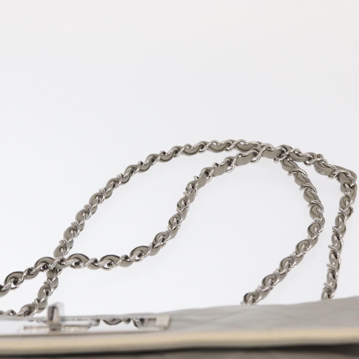 CHANEL Lamb Skin Chain Shoulder Bag Gray Silver CC Auth bs32040
