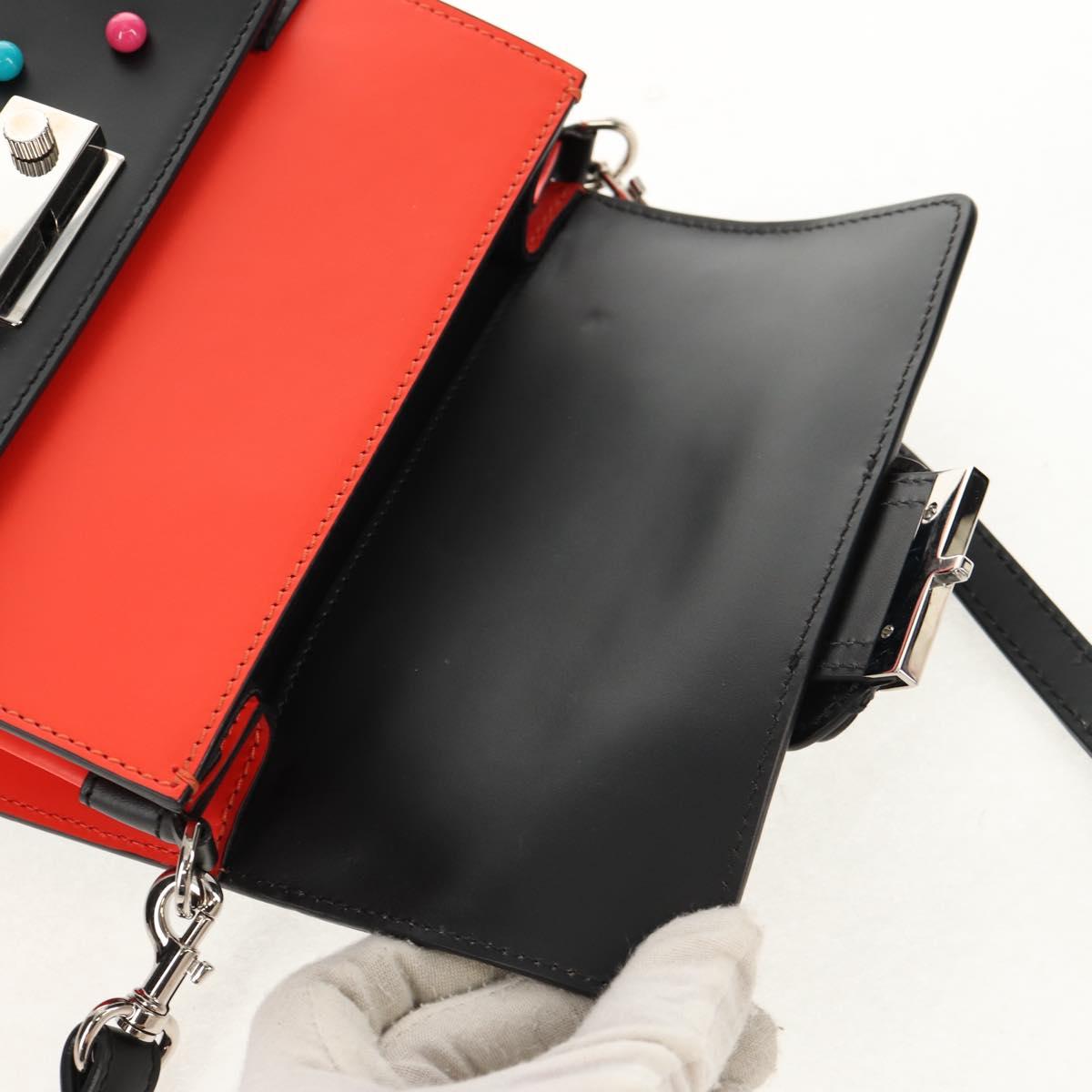 VALENTINO Shoulder Bag Leather Black Silver Auth bs32041V