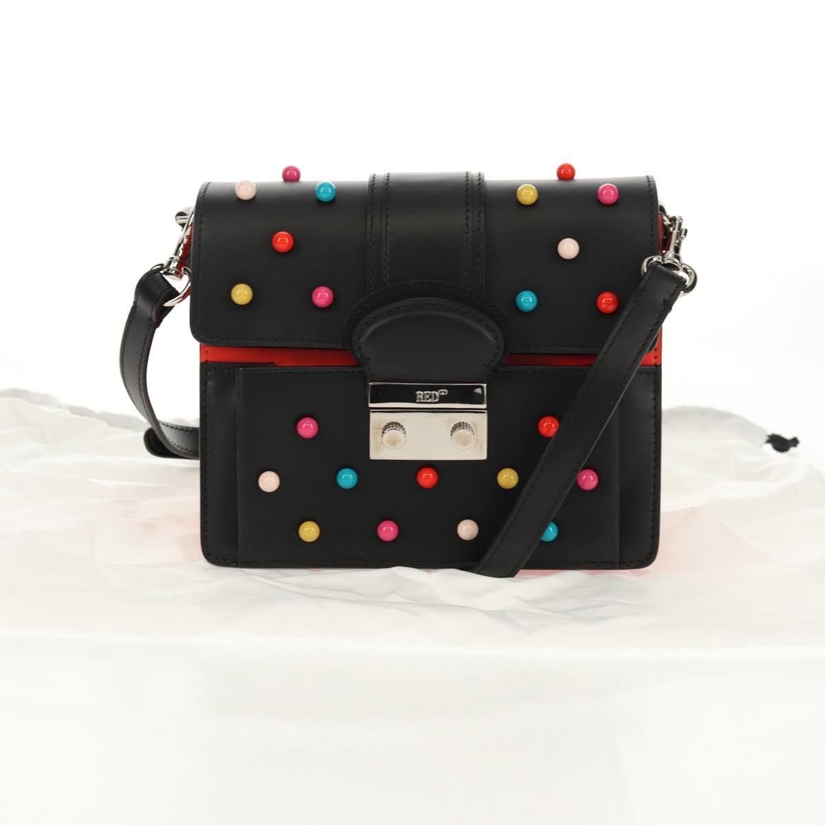 VALENTINO Shoulder Bag Leather Black Silver Auth bs32041V