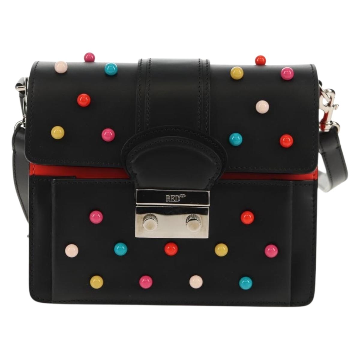 VALENTINO Shoulder Bag Leather Black Silver Auth bs32041V