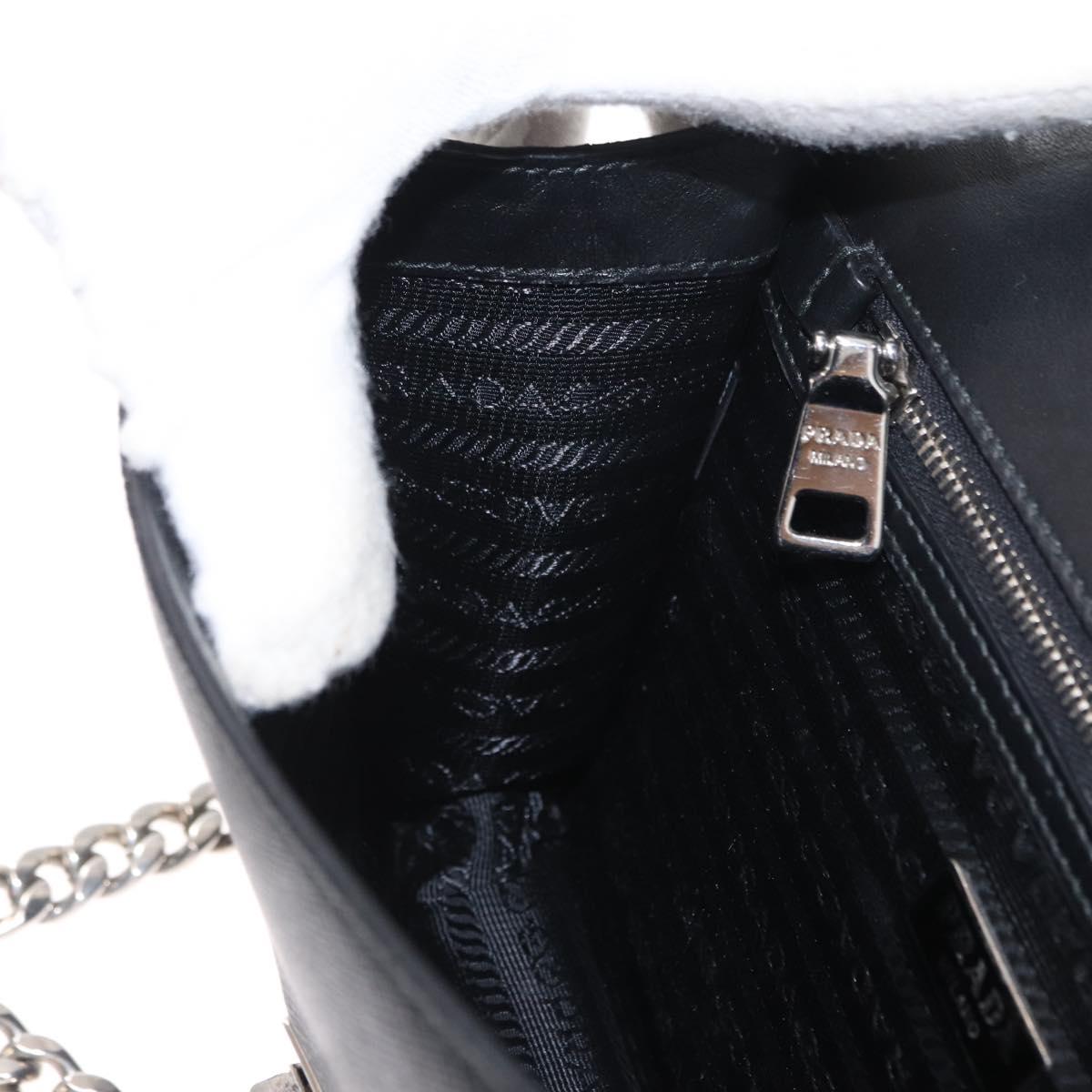 PRADA Chain Shoulder Bag Leather White Silver Auth bs32042