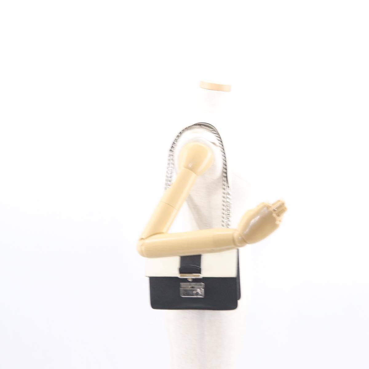 PRADA Chain Shoulder Bag Leather White Silver Auth bs32042