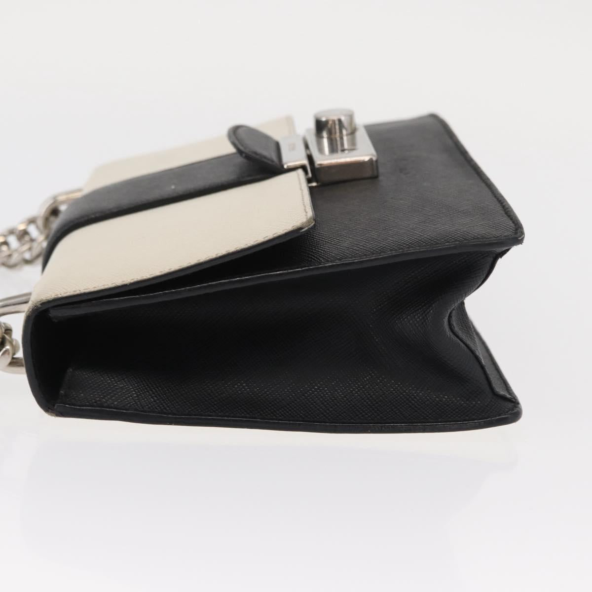 PRADA Chain Shoulder Bag Leather White Silver Auth bs32042