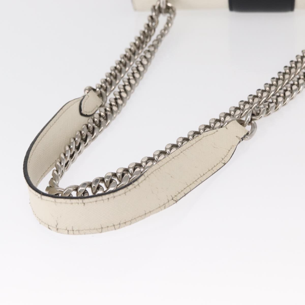 PRADA Chain Shoulder Bag Leather White Silver Auth bs32042