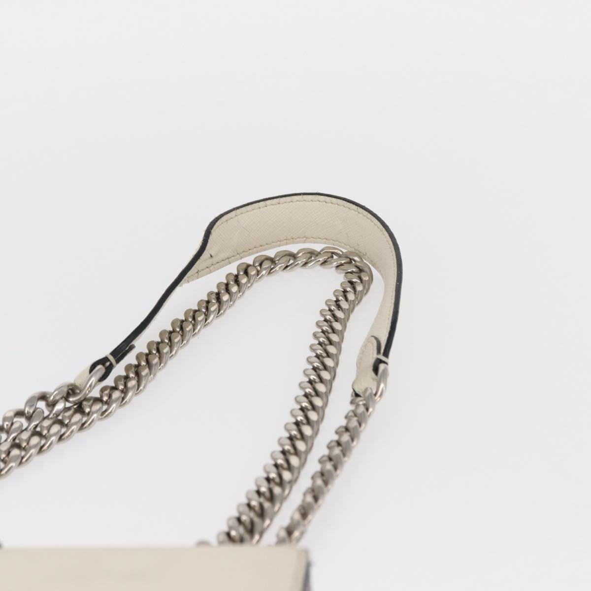 PRADA Chain Shoulder Bag Leather White Silver Auth bs32042