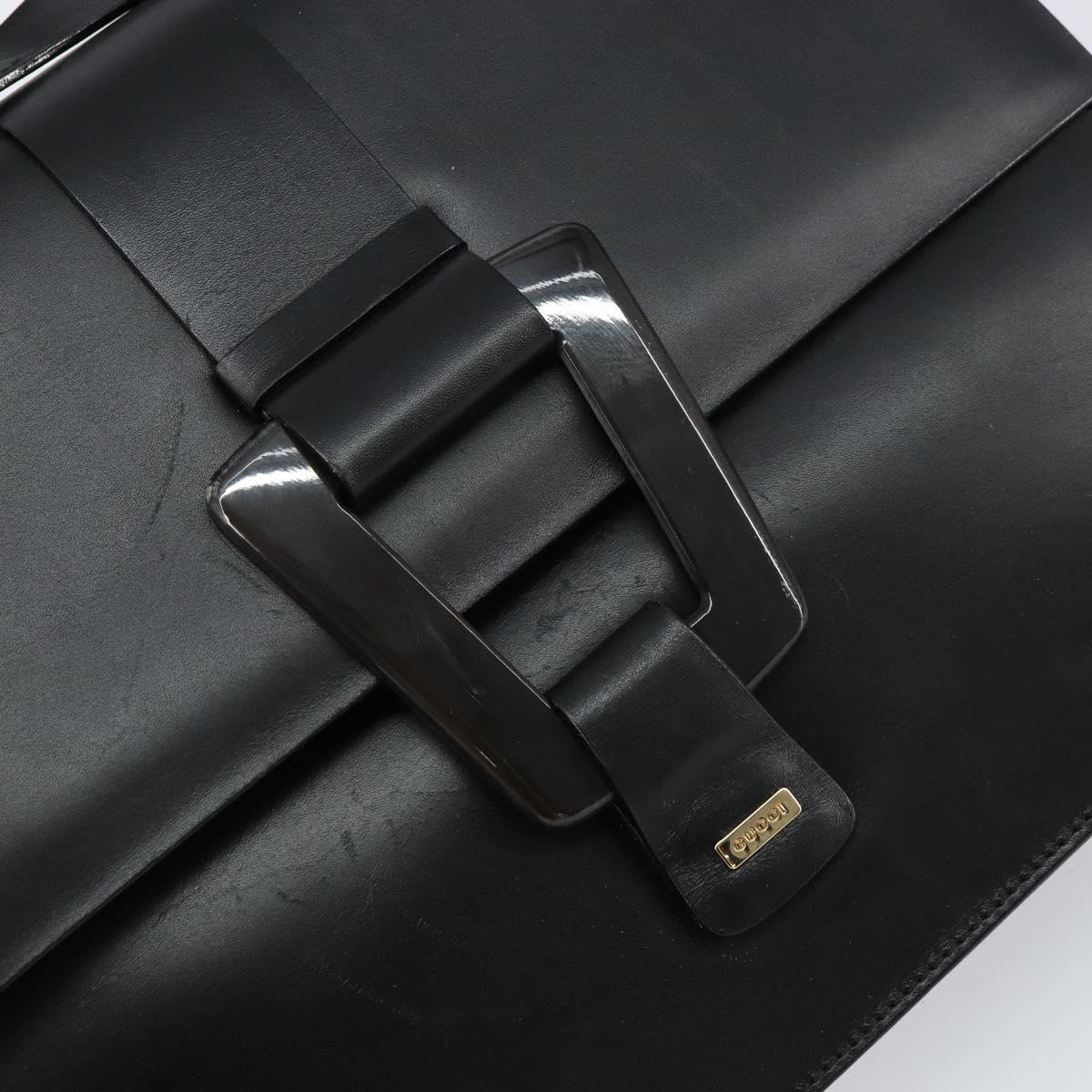 GUCCI Shoulder Bag Leather outlet Black Silver Auth bs32045