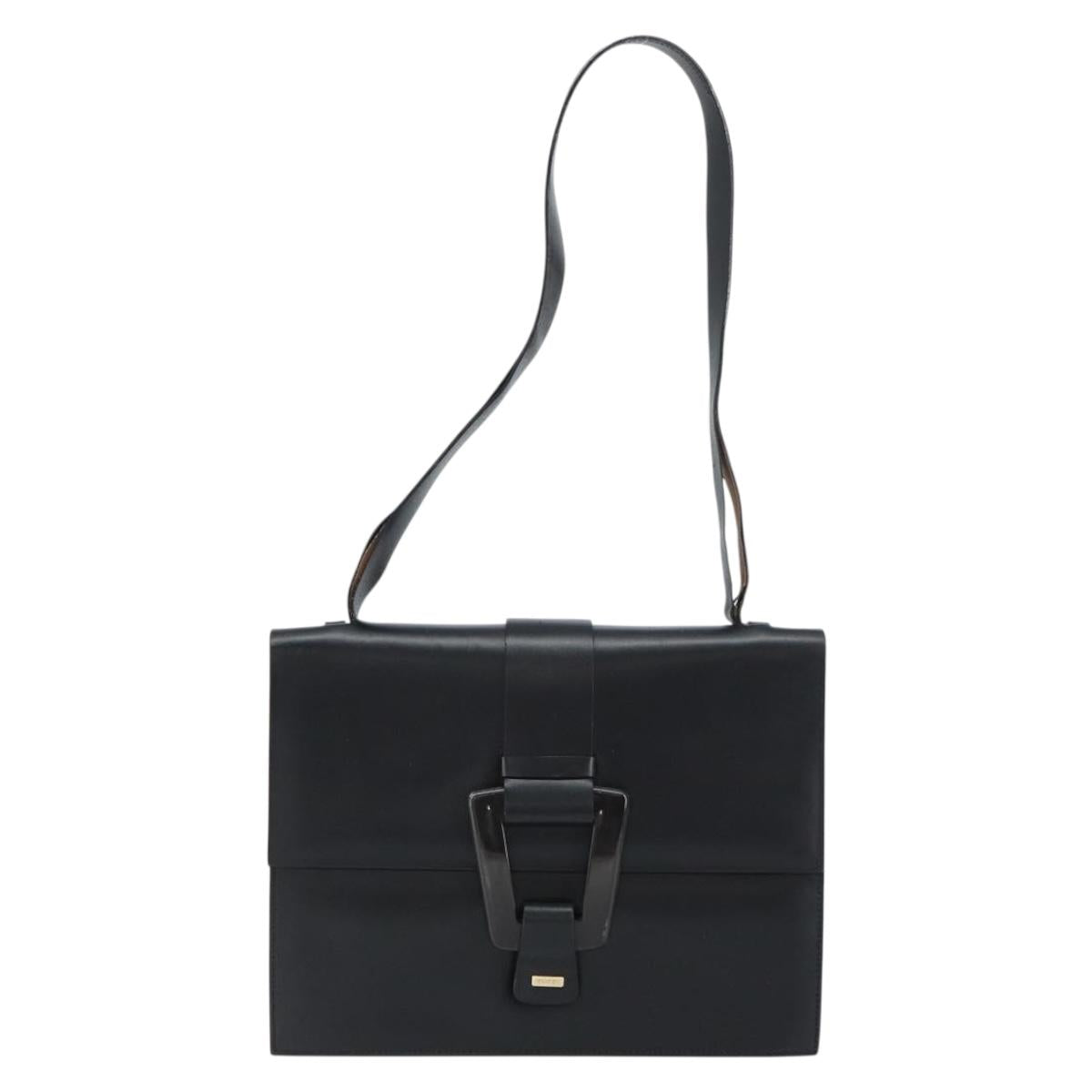 GUCCI Shoulder Bag Leather outlet Black Silver Auth bs32045
