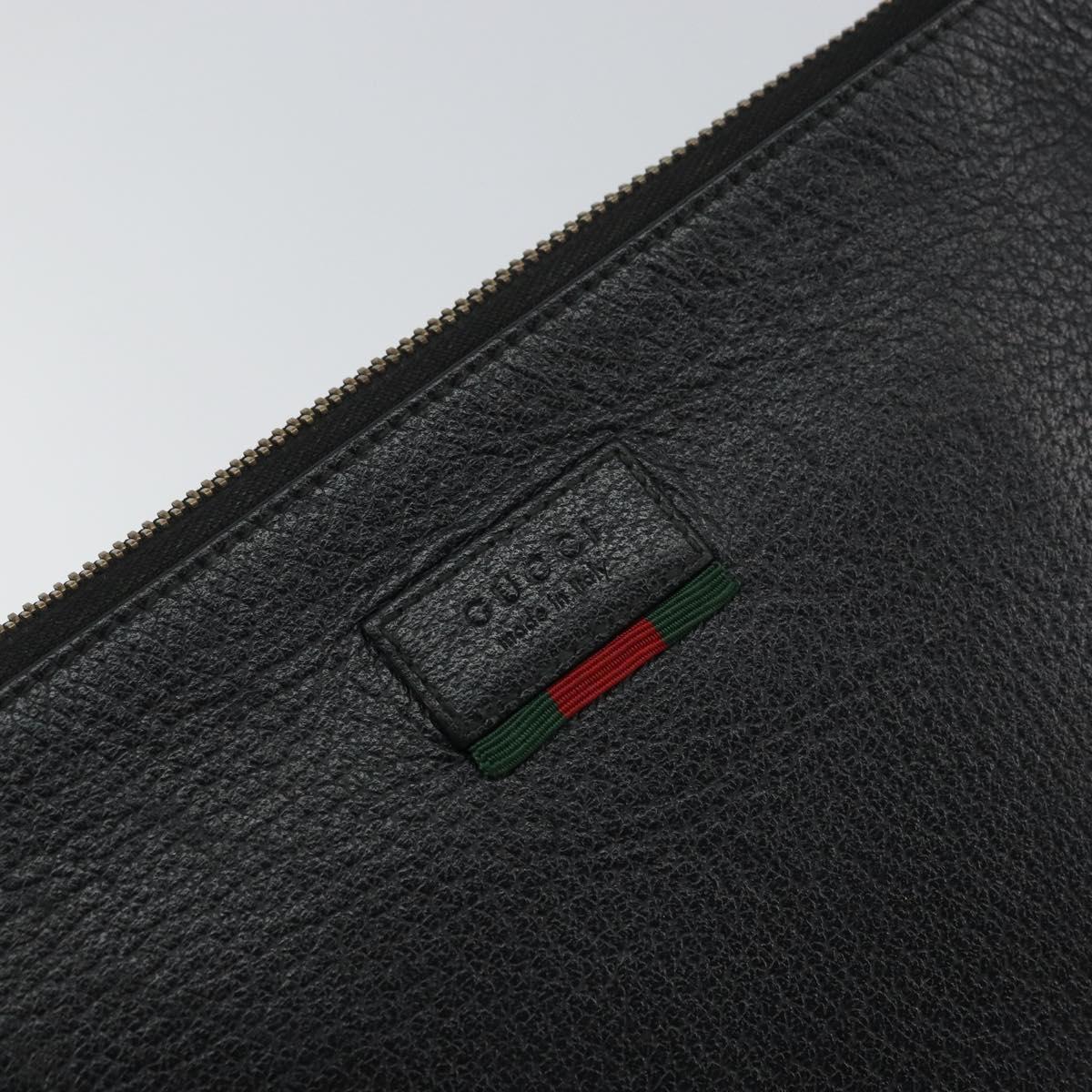 GUCCI Web Sherry Line Clutch Bag Leather Black Gold 428758 Auth bs32046