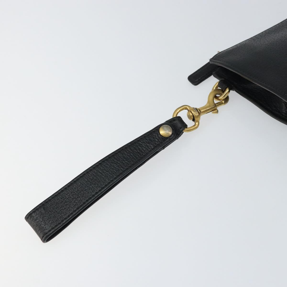 GUCCI Web Sherry Line Clutch Bag Leather Black Gold 428758 Auth bs32046