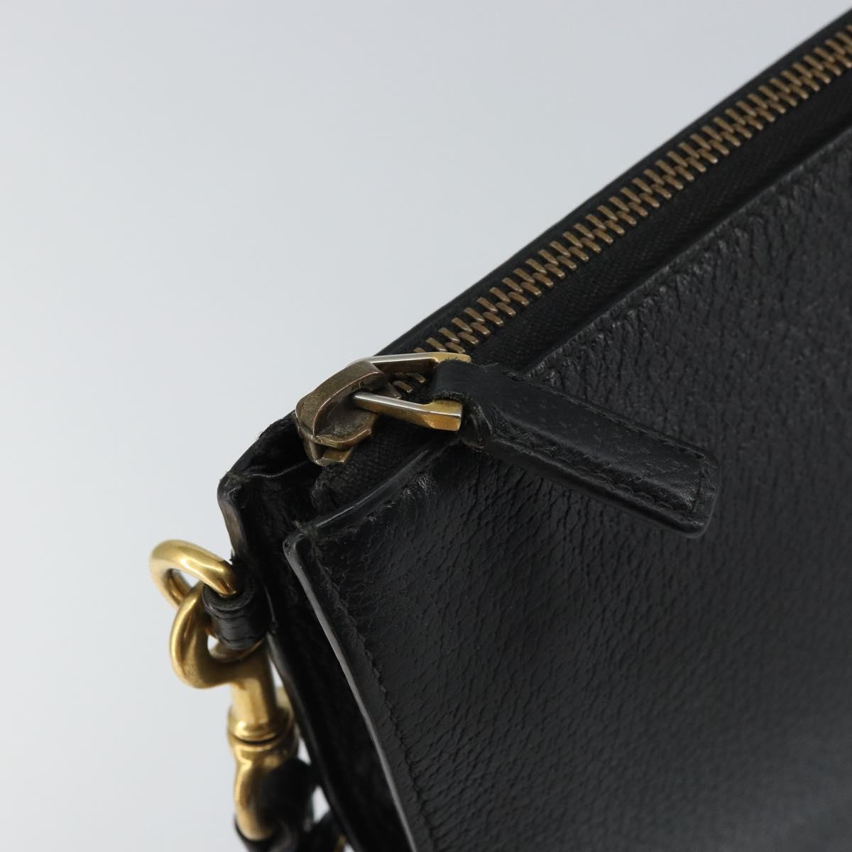 GUCCI Web Sherry Line Clutch Bag Leather Black Gold 428758 Auth bs32046
