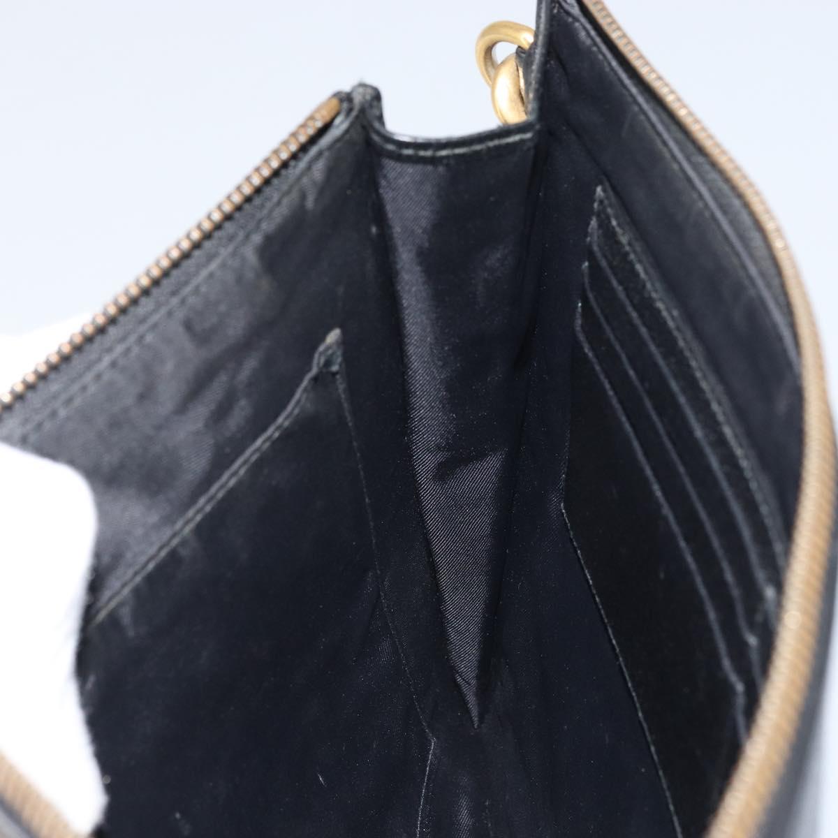 GUCCI Web Sherry Line Clutch Bag Leather Black Gold 428758 Auth bs32046