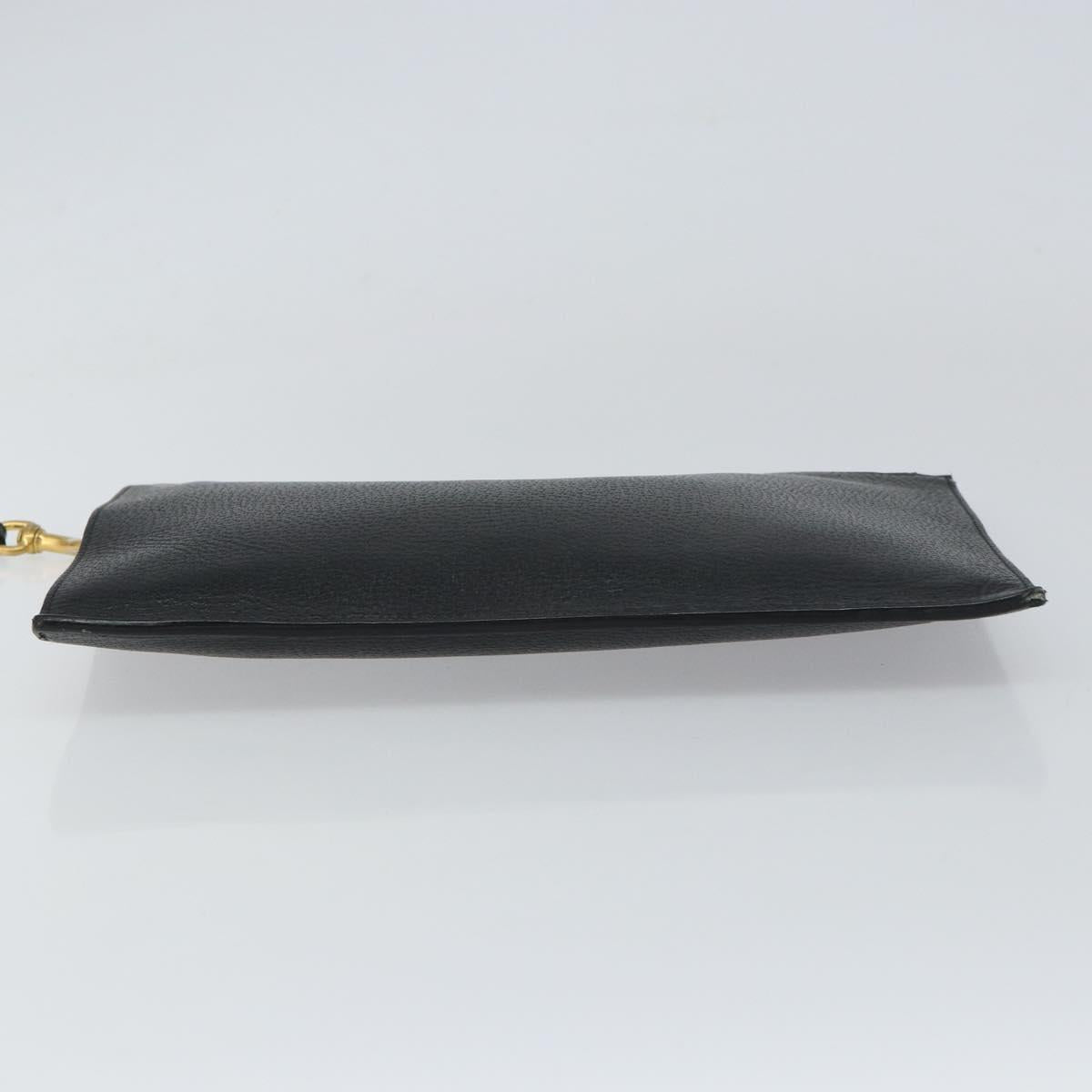 GUCCI Web Sherry Line Clutch Bag Leather Black Gold 428758 Auth bs32046