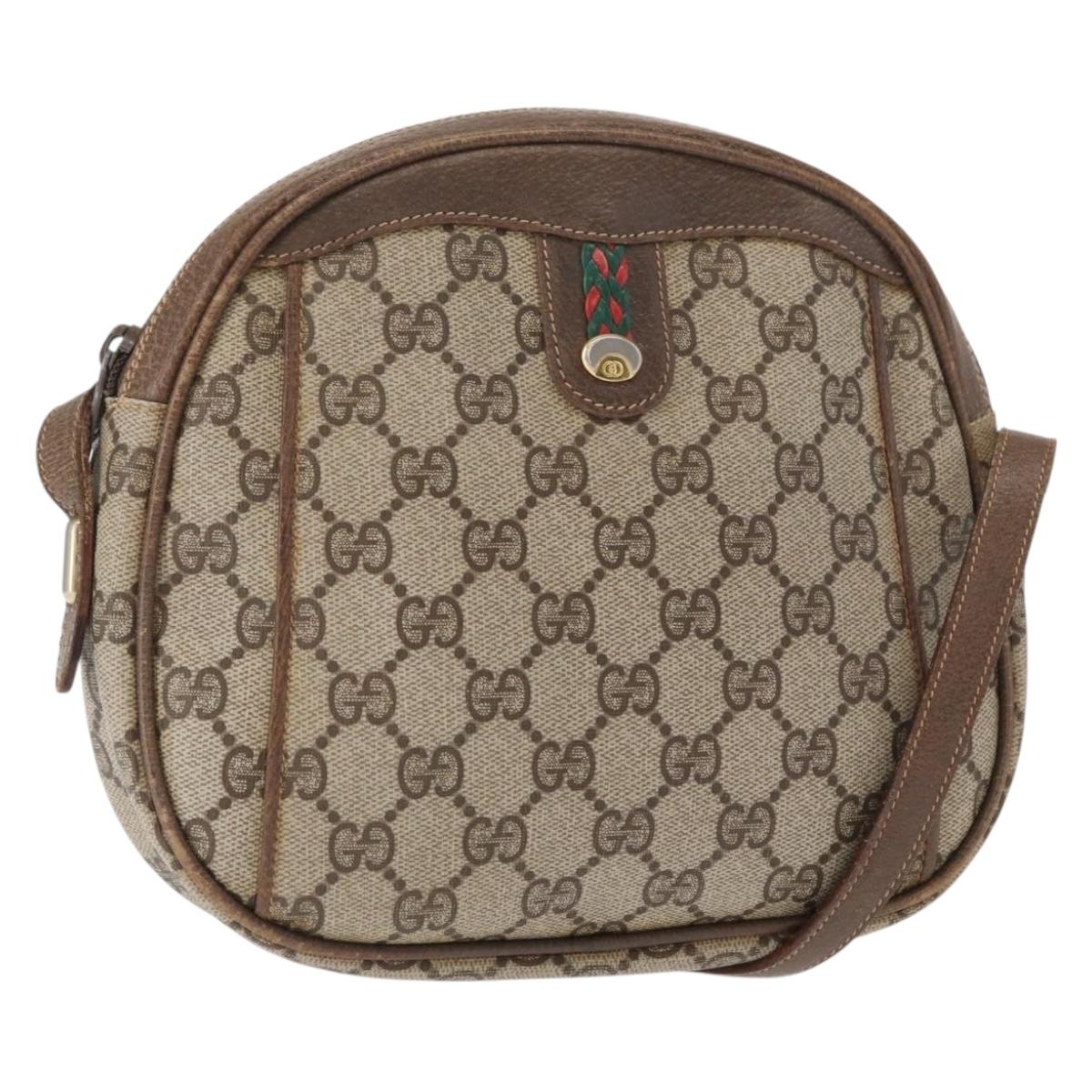 GUCCI GG Supreme Web Sherry Line Shoulder Bag PVC Beige Gold Auth bs32048