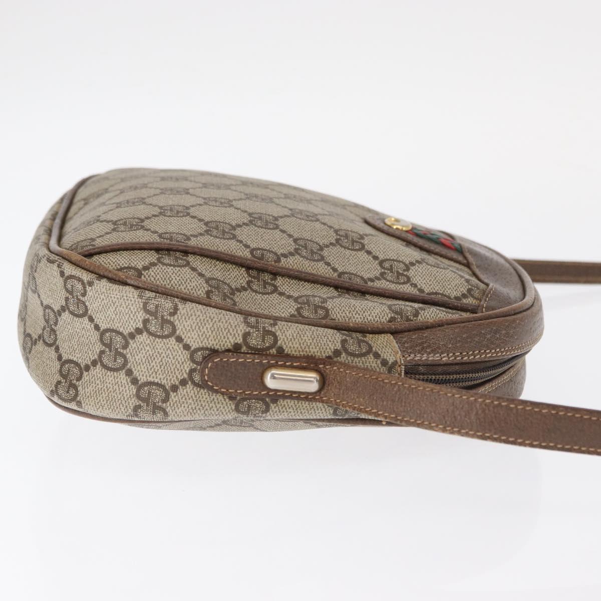 GUCCI GG Supreme Web Sherry Line Shoulder Bag PVC Beige Gold Auth bs32048