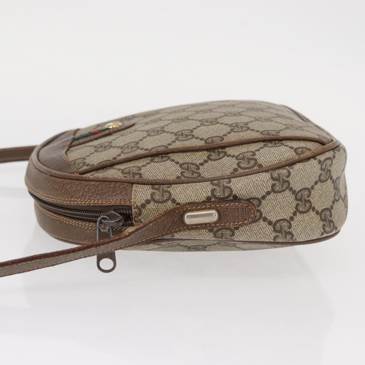 GUCCI GG Supreme Web Sherry Line Shoulder Bag PVC Beige Gold Auth bs32048