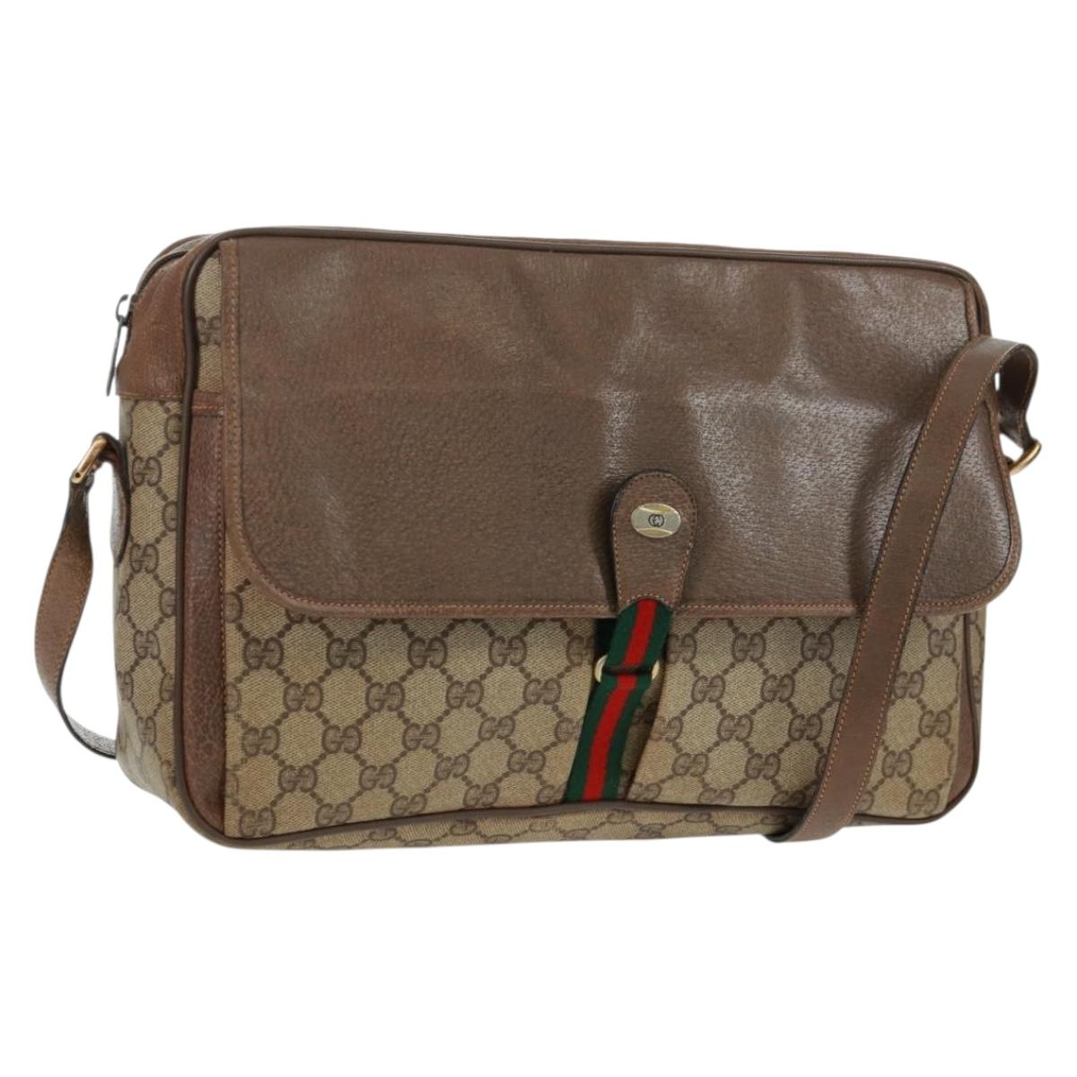 GUCCI GG Supreme Web Sherry Line Bag PVC Beige Gold 904 02 064 Auth bs32049