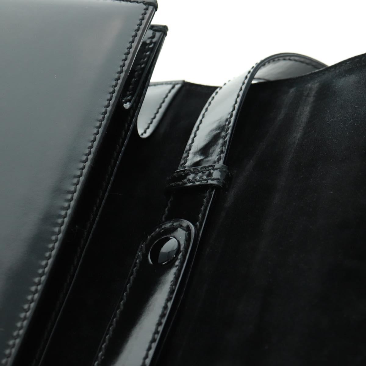 GUCCI Bamboo Hand Bag Enamel 2way Black Gold 015 1046 3304 Auth bs32052