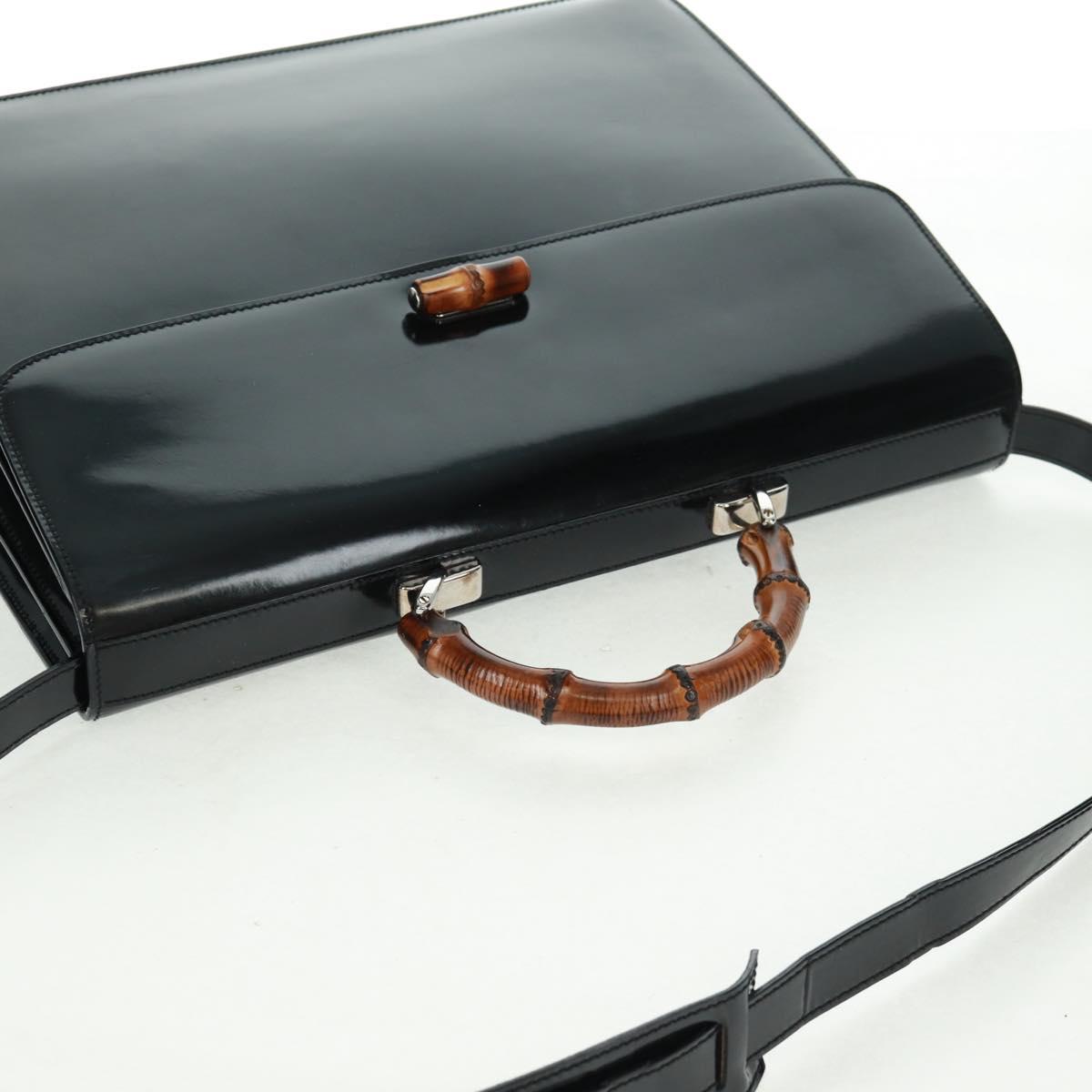 GUCCI Bamboo Hand Bag Enamel 2way Black Gold 015 1046 3304 Auth bs32052