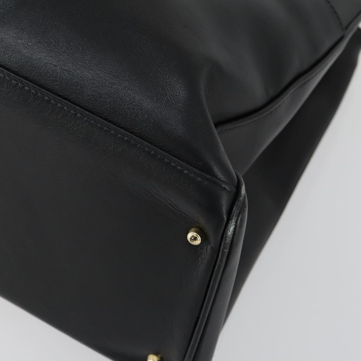 GUCCI Bamboo Hand Bag Leather Black Gold 002 123 0322 Auth bs32053
