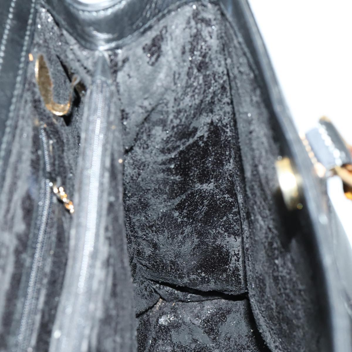 GUCCI Bamboo Hand Bag Leather Black Gold 002 123 0322 Auth bs32053