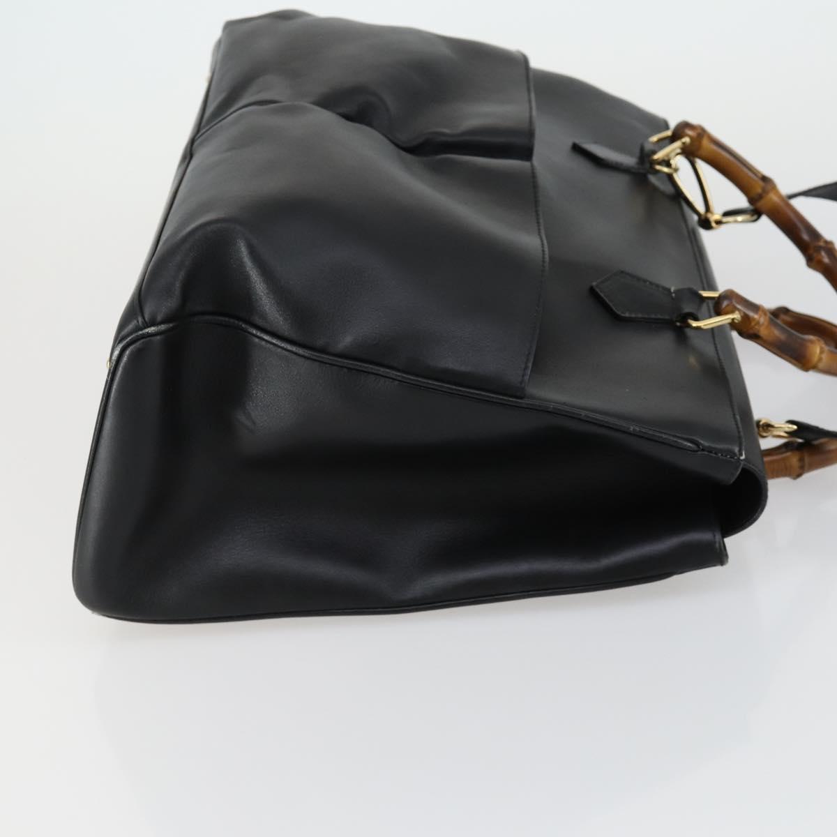 GUCCI Bamboo Hand Bag Leather Black Gold 002 123 0322 Auth bs32053