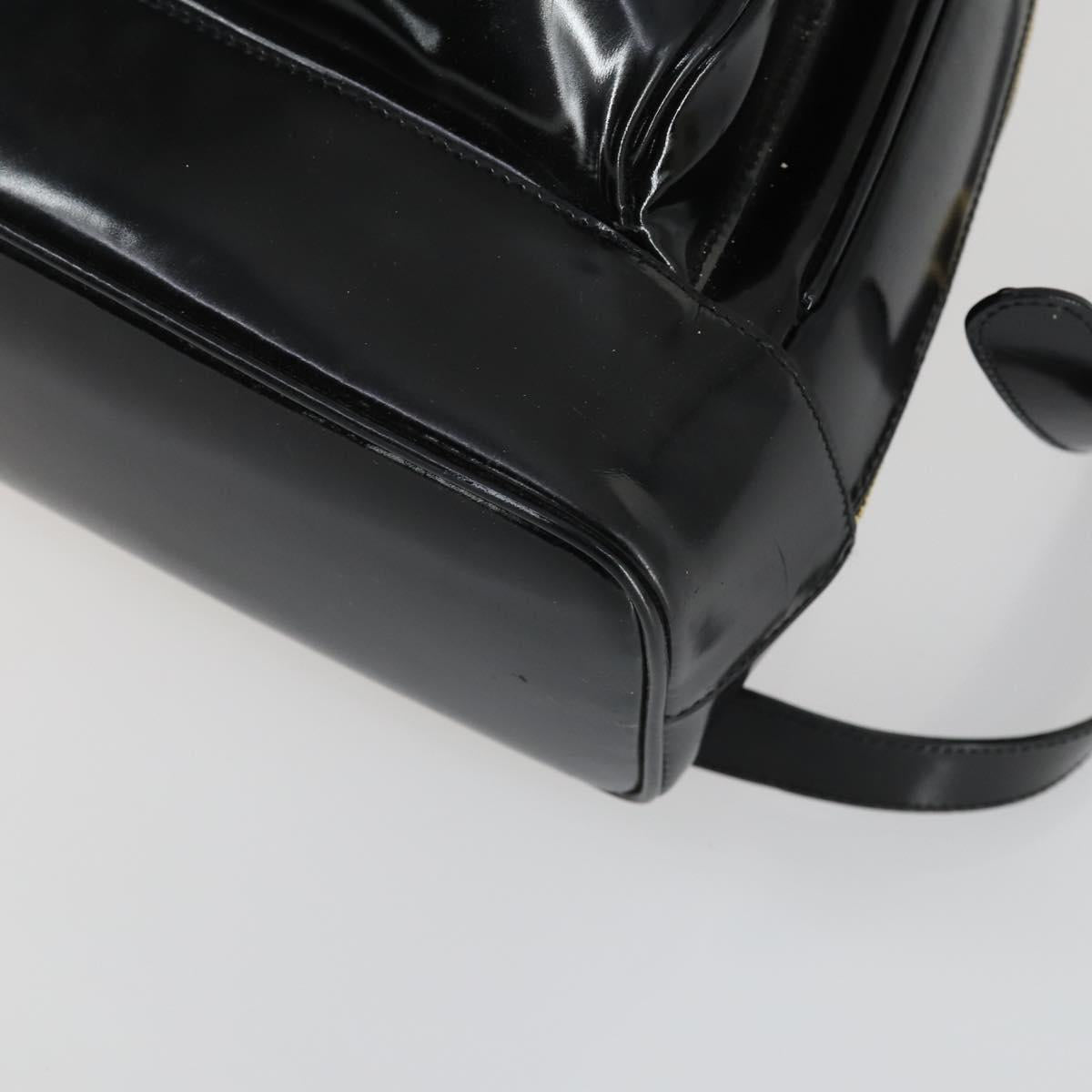GUCCI Bamboo Shoulder Bag Enamel Black Gold Auth bs32059