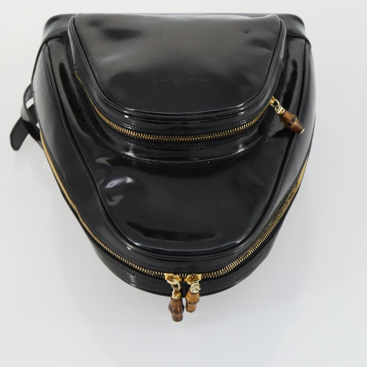 GUCCI Bamboo Shoulder Bag Enamel Black Gold Auth bs32059