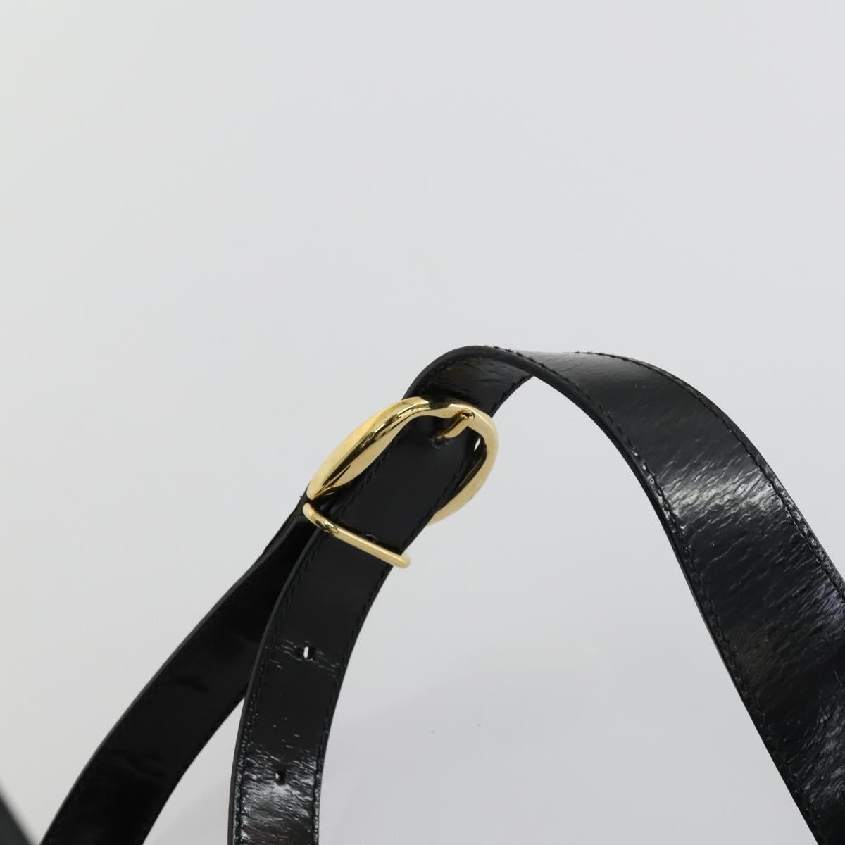 GUCCI Bamboo Shoulder Bag Enamel Black Gold Auth bs32059