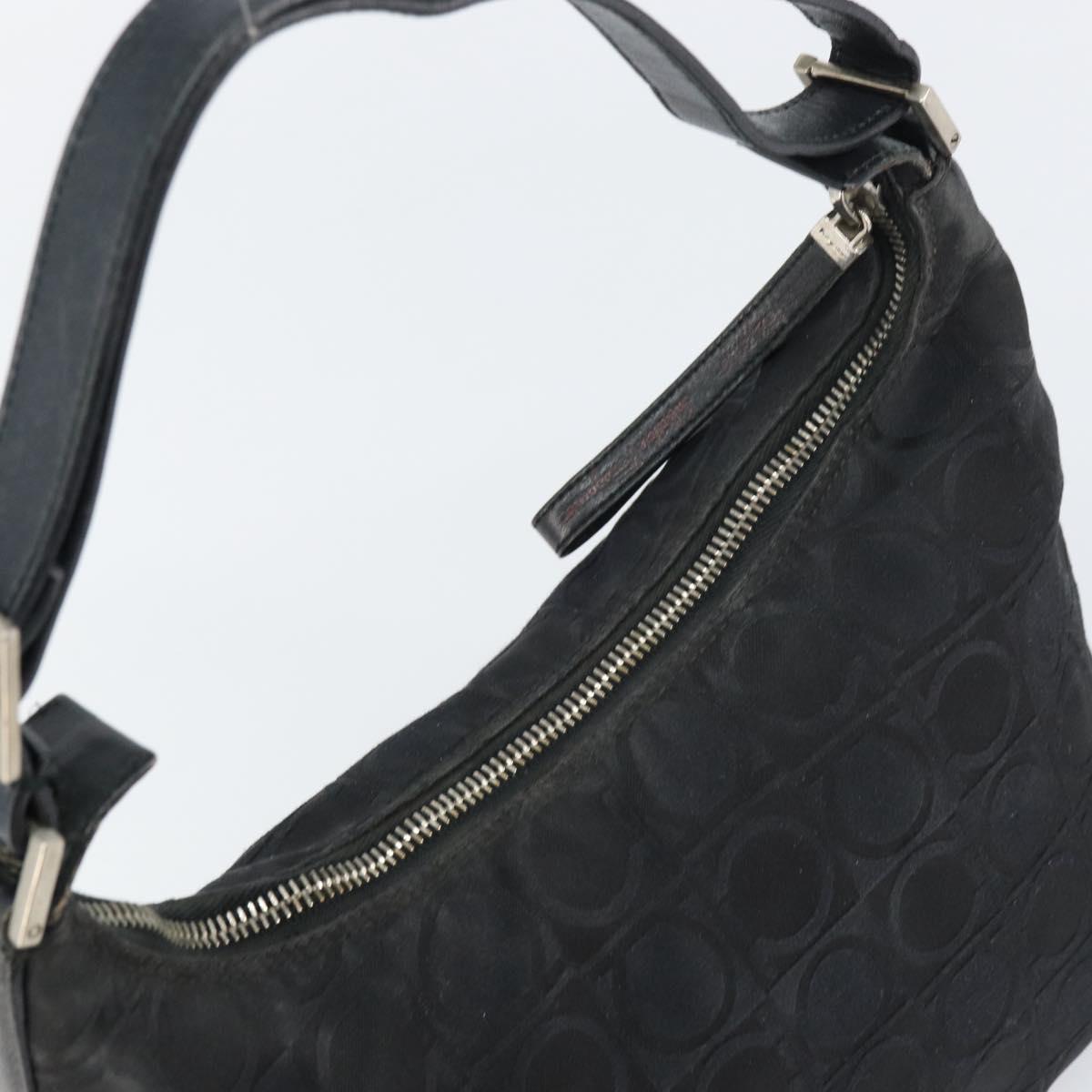 Salvatore Ferragamo Gancini Shoulder Bag Nylon Black Silver Auth bs32062