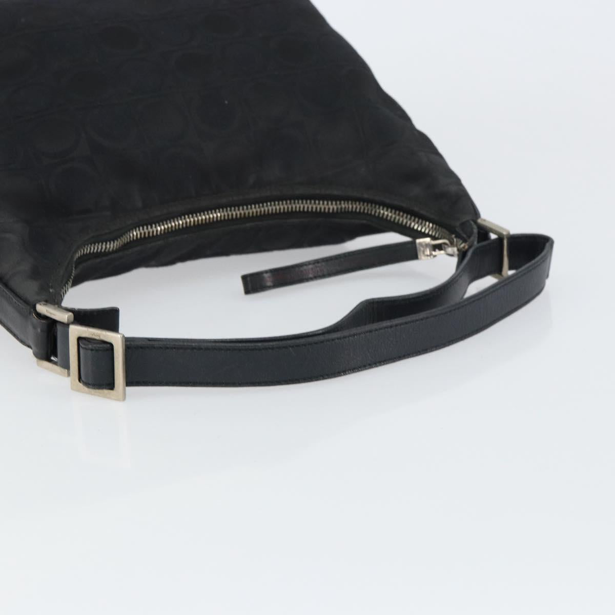 Salvatore Ferragamo Gancini Shoulder Bag Nylon Black Silver Auth bs32062