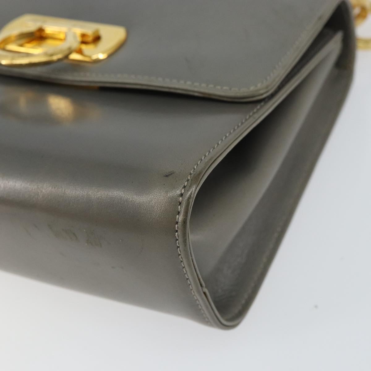 Salvatore Ferragamo Gancini Chain Shoulder Bag Leather Gray Gold Auth bs32063