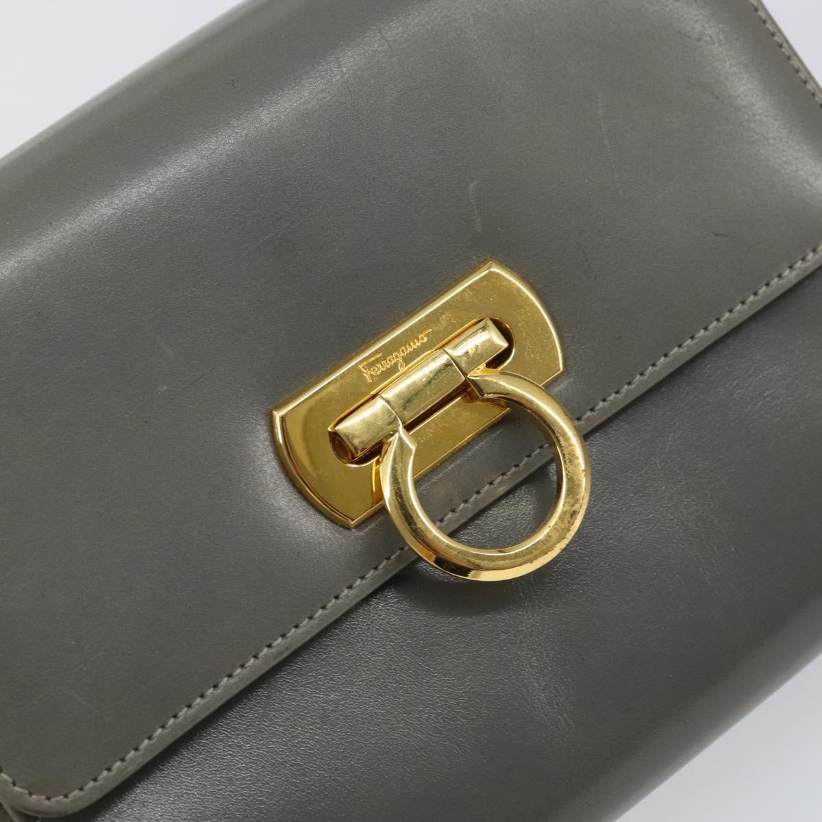 Salvatore Ferragamo Gancini Chain Shoulder Bag Leather Gray Gold Auth bs32063