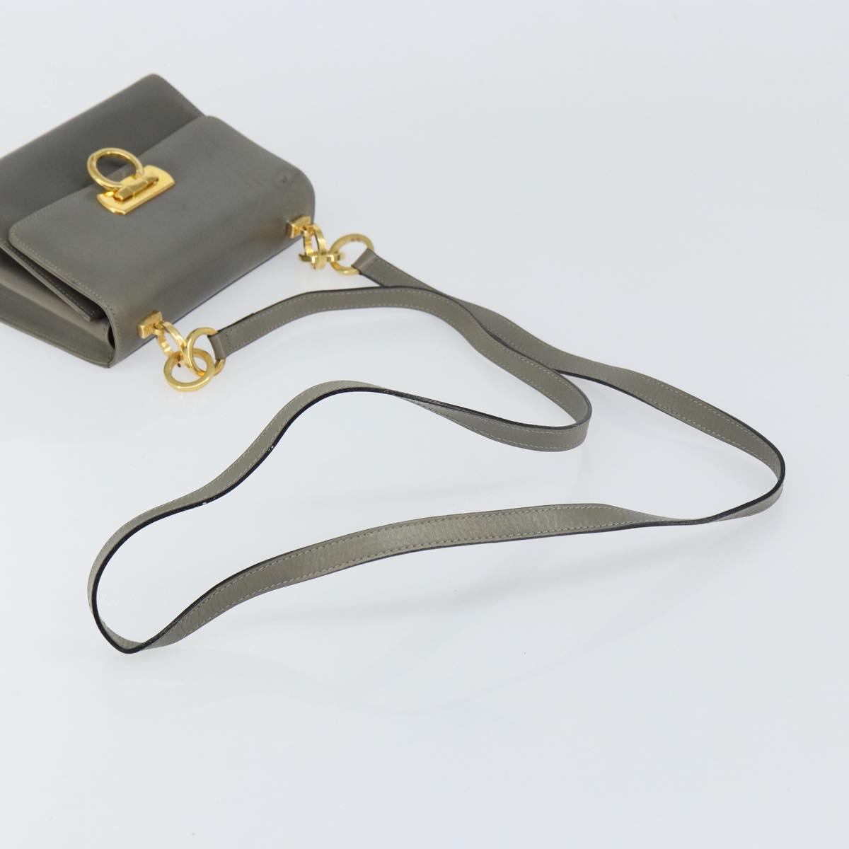 Salvatore Ferragamo Gancini Chain Shoulder Bag Leather Gray Gold Auth bs32063