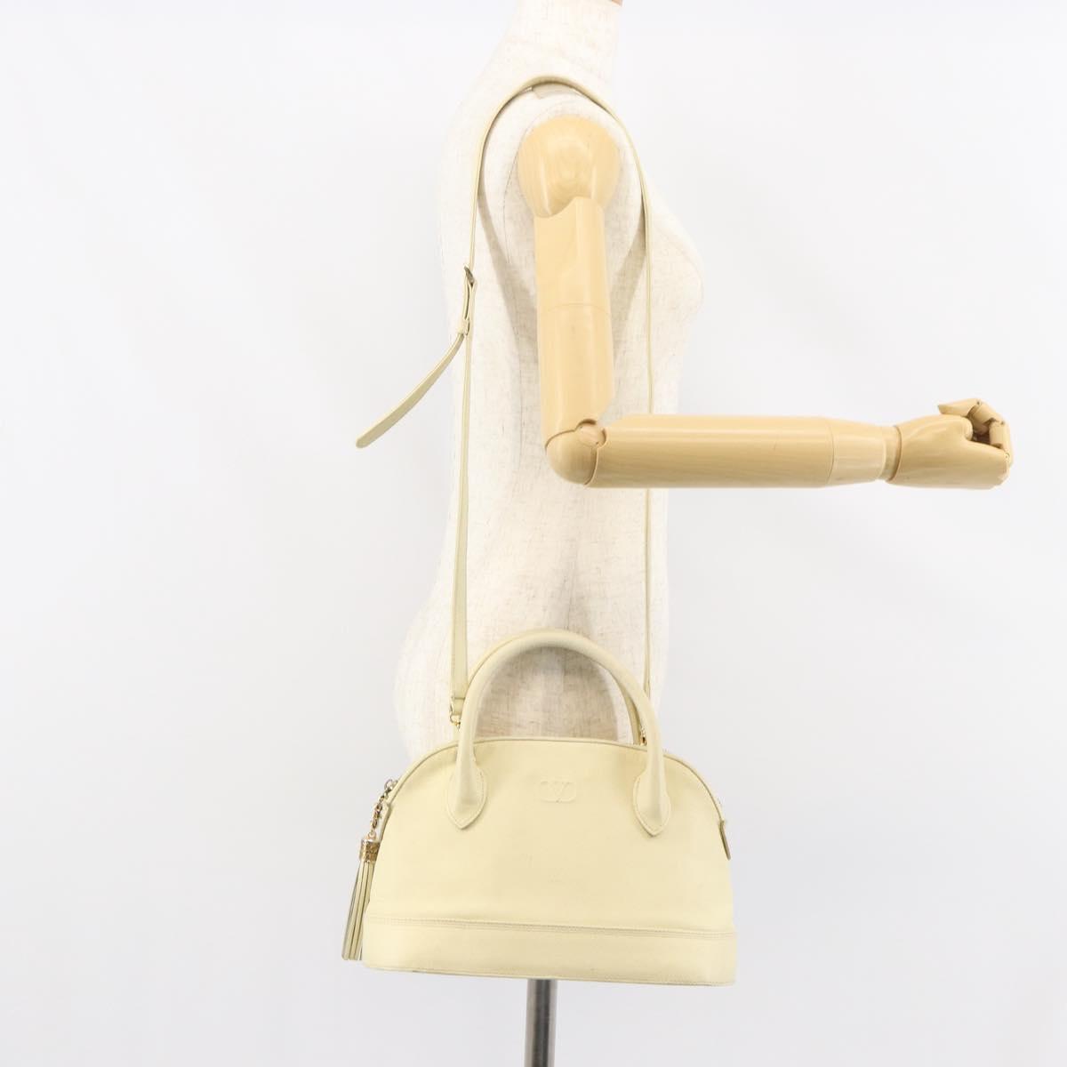 VALENTINO Hand Bag Leather 2way Beige Gold Auth bs32064