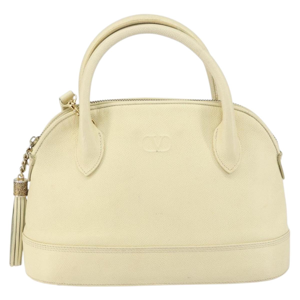 VALENTINO Hand Bag Leather 2way Beige Gold Auth bs32064
