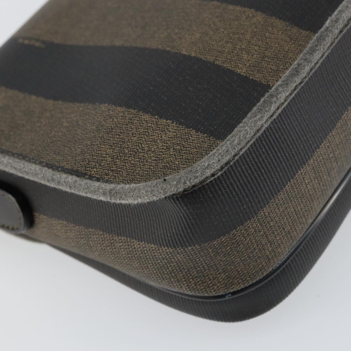 FENDI Pecan Canvas Shoulder Bag PVC Black Brown gold Auth bs32065