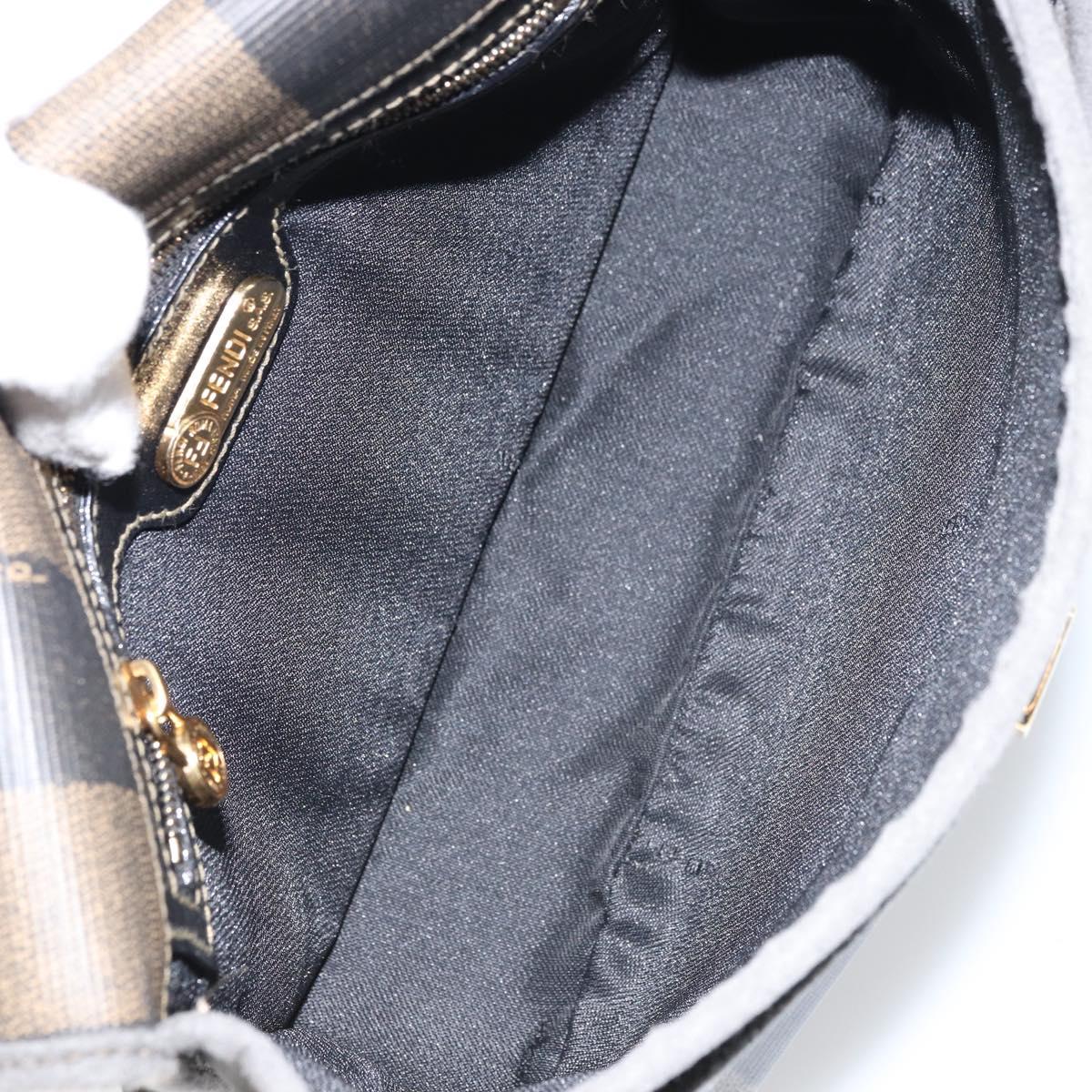 FENDI Pecan Canvas Shoulder Bag PVC Black Brown gold Auth bs32065