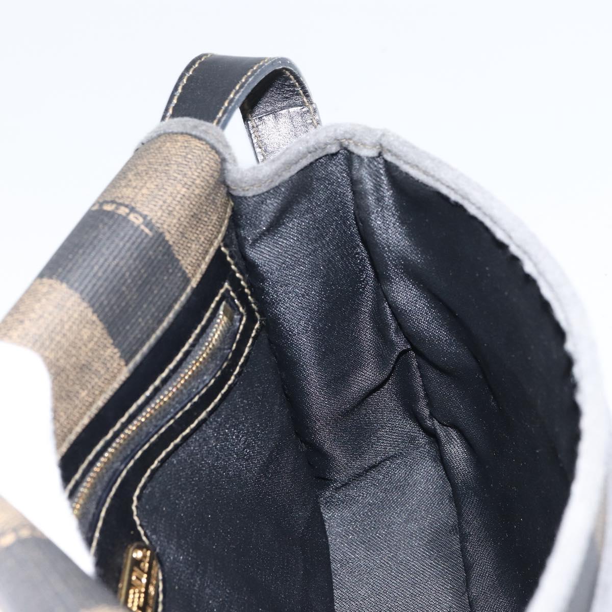 FENDI Pecan Canvas Shoulder Bag PVC Black Brown gold Auth bs32065
