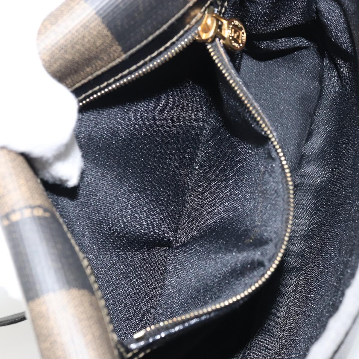 FENDI Pecan Canvas Shoulder Bag PVC Black Brown gold Auth bs32065