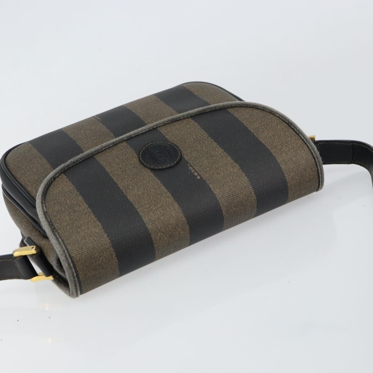 FENDI Pecan Canvas Shoulder Bag PVC Black Brown gold Auth bs32065