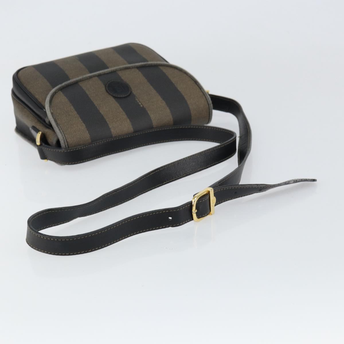 FENDI Pecan Canvas Shoulder Bag PVC Black Brown gold Auth bs32065