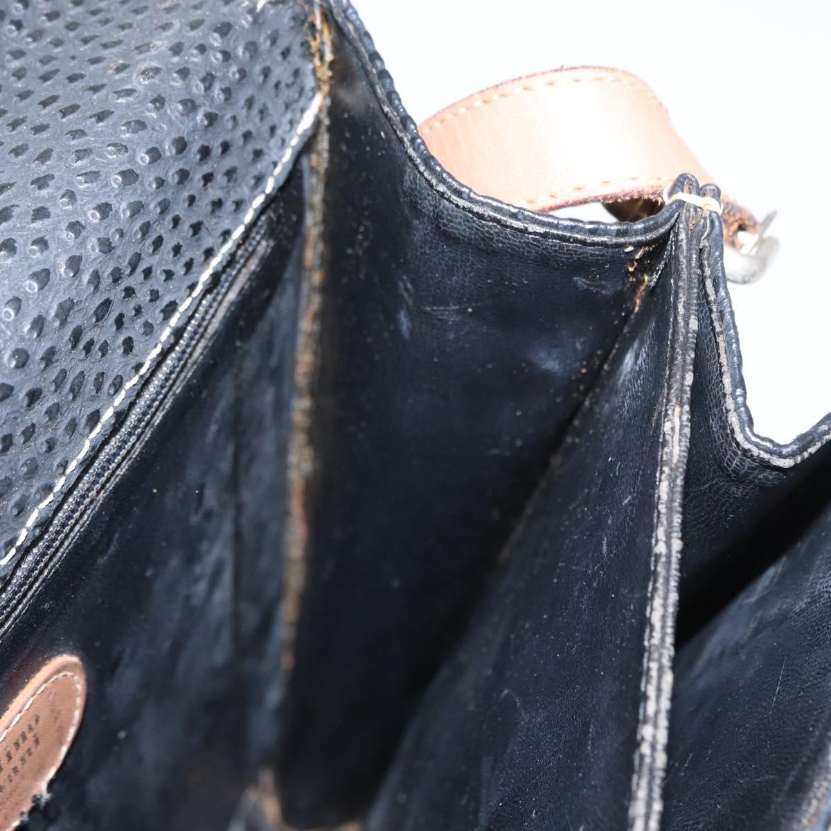 VALENTINO Shoulder Bag Leather Black Gold Auth bs32067