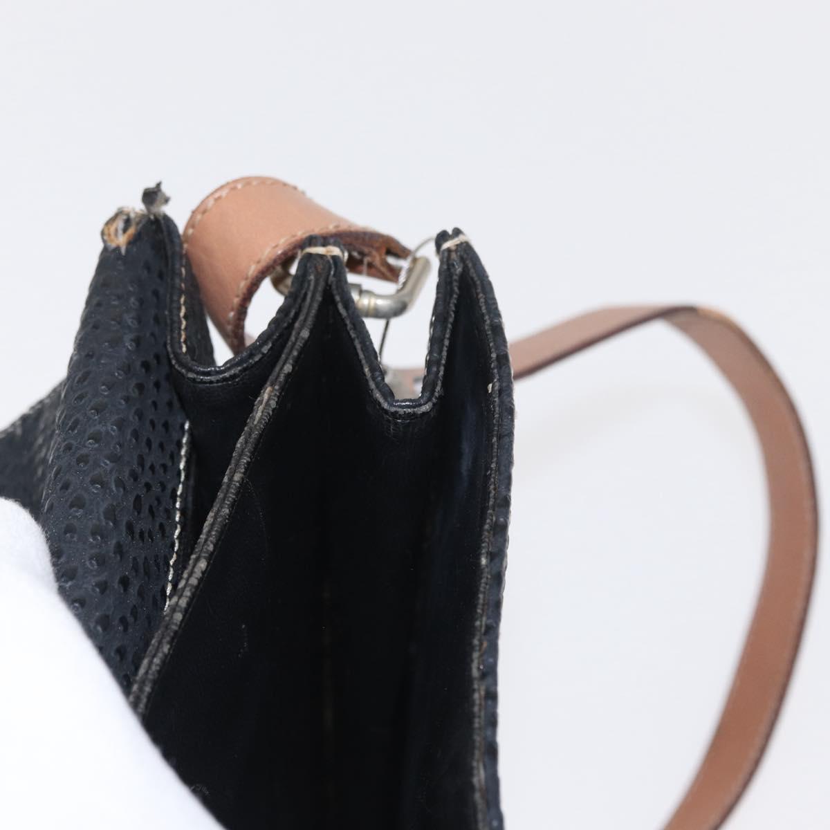 VALENTINO Shoulder Bag Leather Black Gold Auth bs32067