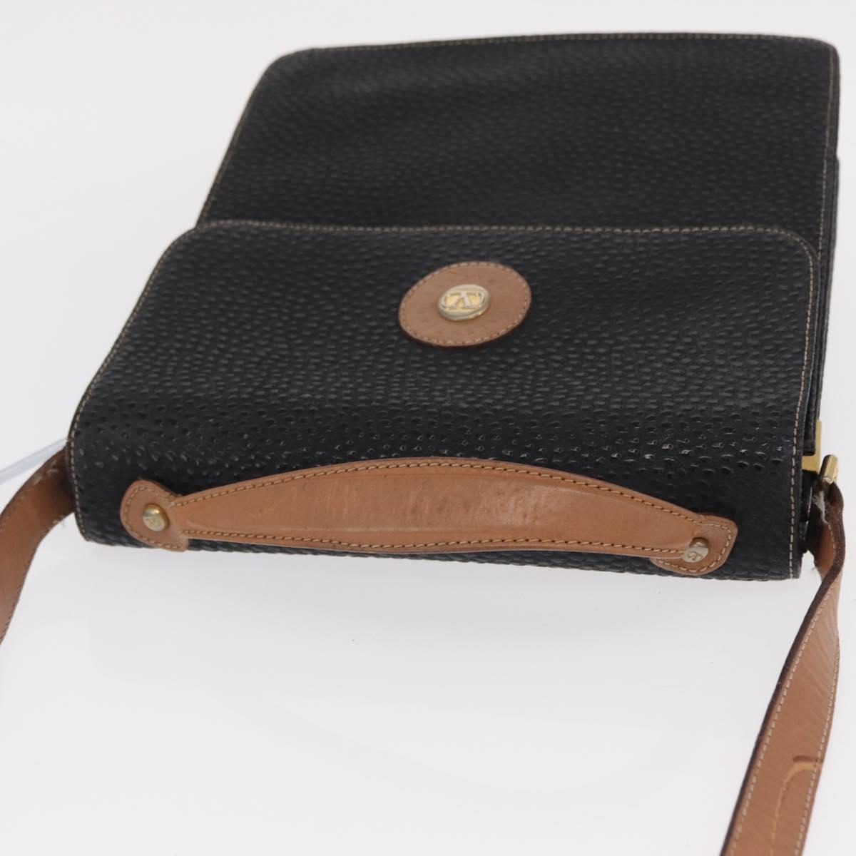 VALENTINO Shoulder Bag Leather Black Gold Auth bs32067