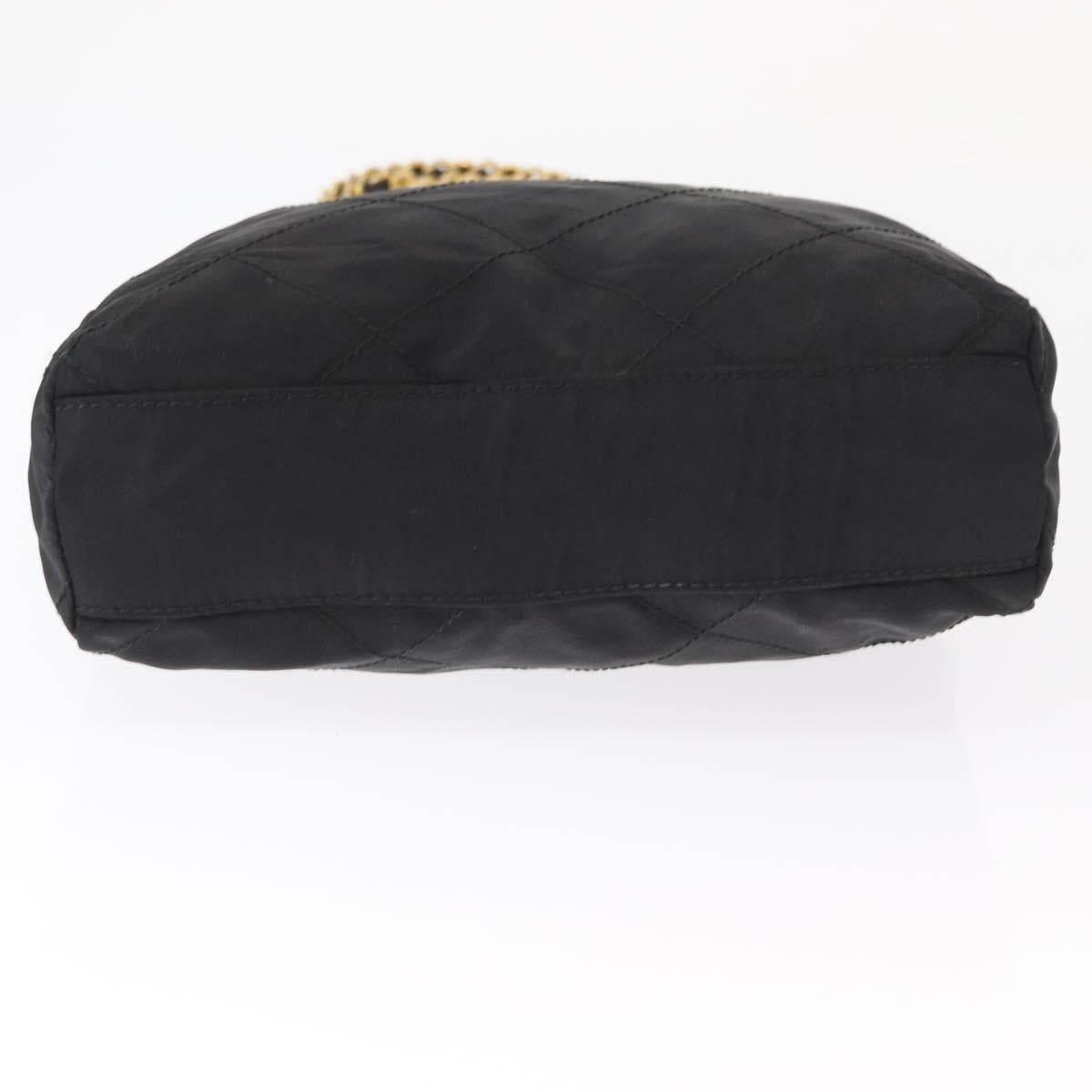 PRADA Chain Shoulder Bag Nylon Black Gold Auth bs32069
