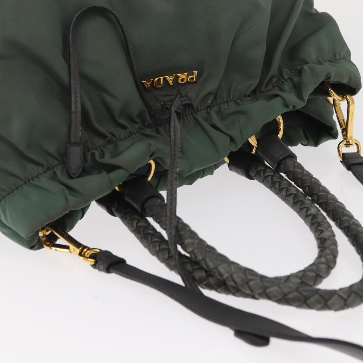 PRADA Tote Bag Nylon 2way Khaki Gold Auth bs32071
