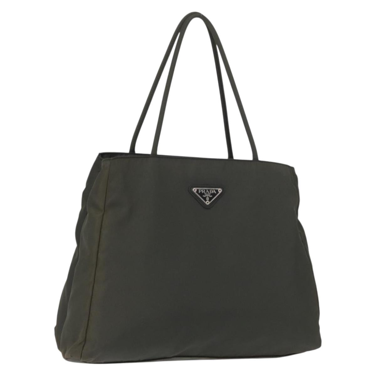 PRADA Tote Bag Nylon Khaki Silver Auth bs32072