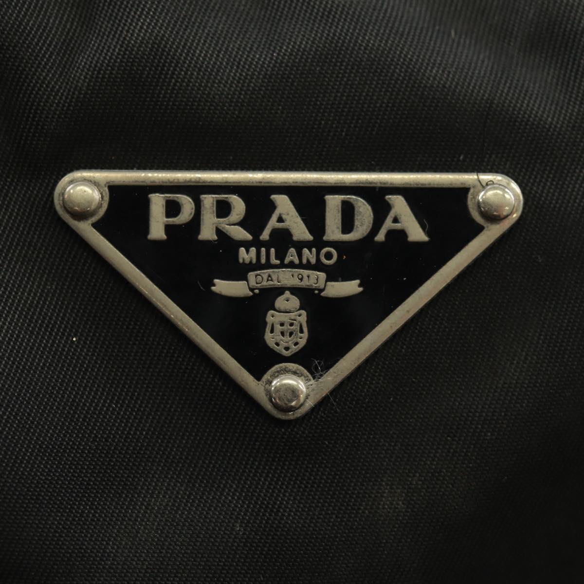PRADA Shoulder Bag Nylon Leather Black Silver Auth bs32075
