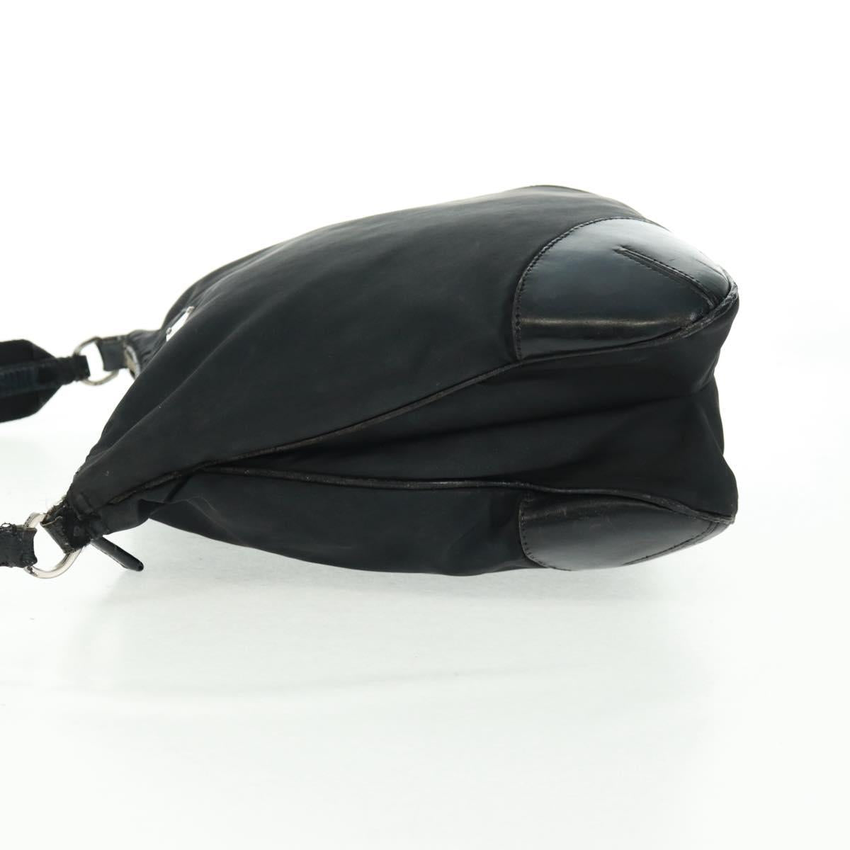 PRADA Shoulder Bag Nylon Leather Black Silver Auth bs32075
